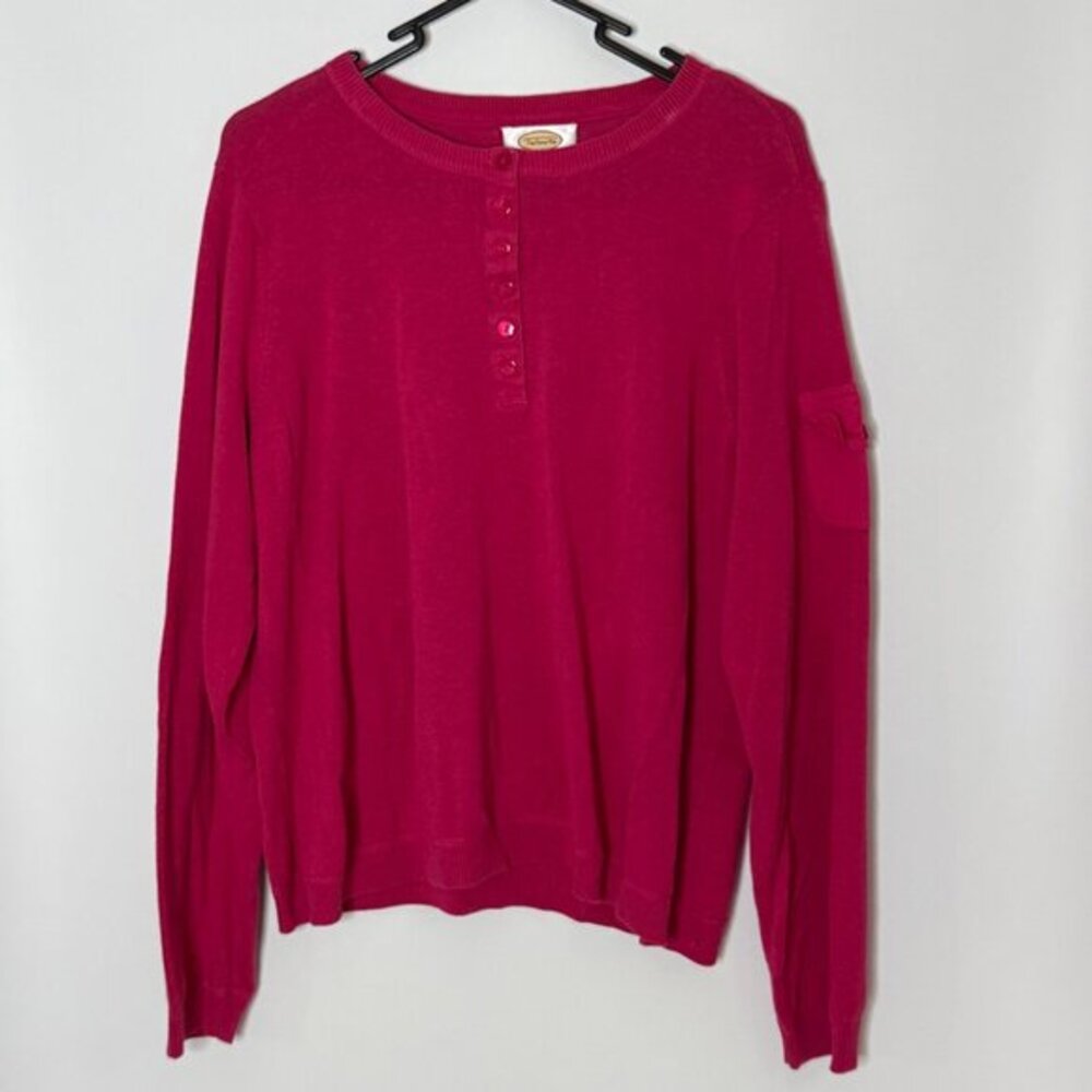Talbots Linen Cotton Blend Long Sleeve Knit Lightweight Sweater Pink XL VIntage